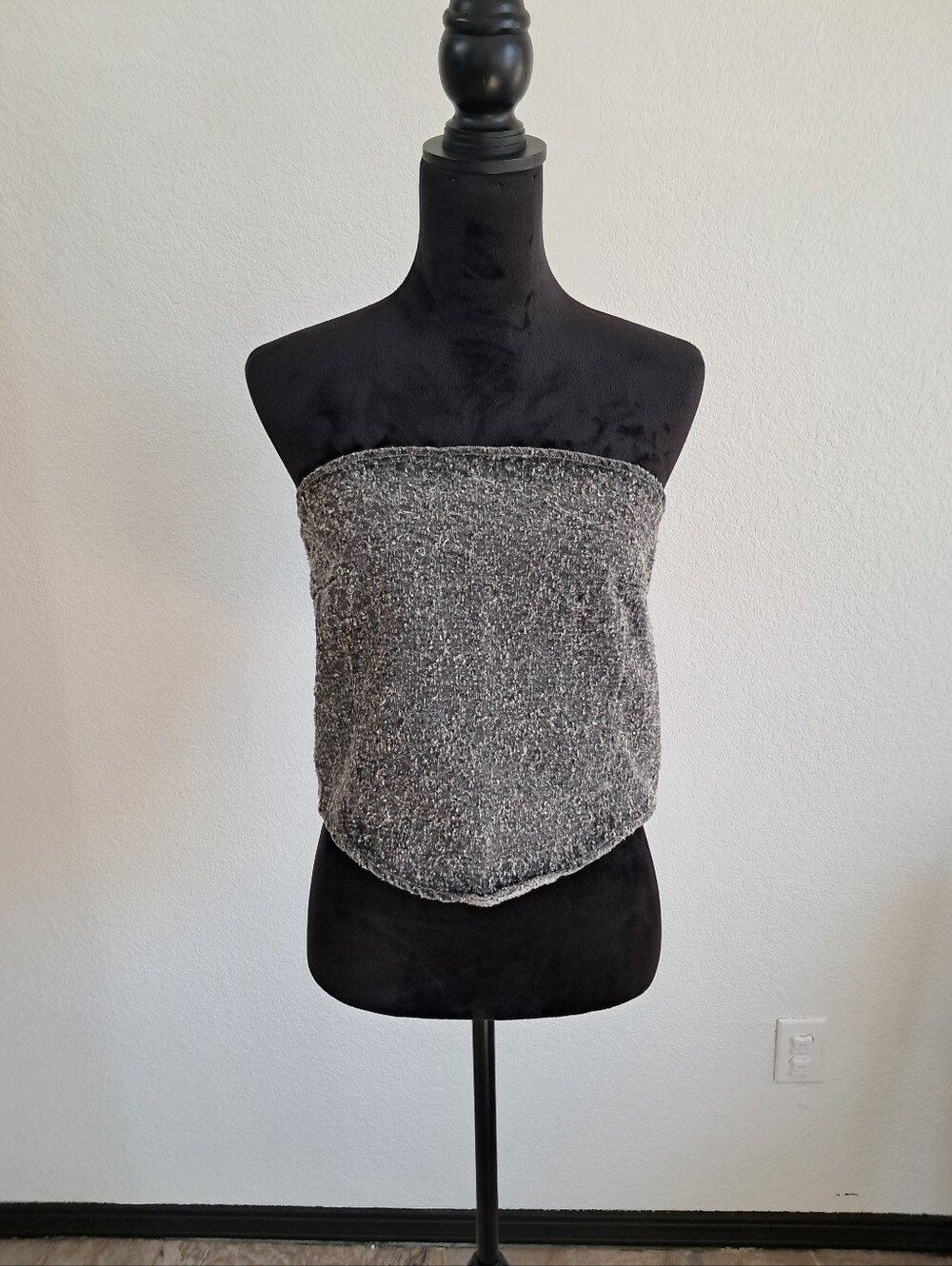 NWT Pretty Little Thing Gray Bobble Denim Corset Crop Top Sz 12 Grunge Edgy